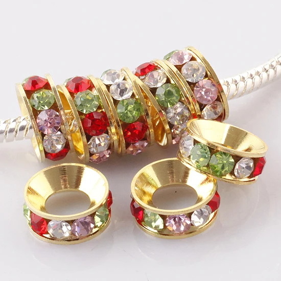 

20pcs/Lot Rainbow Rhinestone Loose Spacer Beads Golden Beads For Jewelry Making DIY Necklace Bracelet Accessories