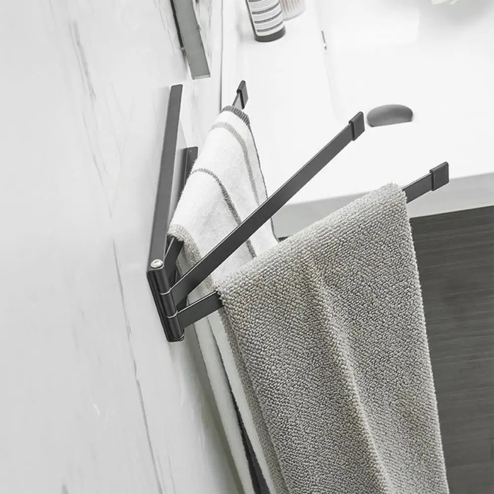 Magnetic Towel Rail Rack Wall Mounted Bathroom Folding Towel Drying Rack Kitchen Rag Hand Towel Storage Shelf Household Supplies