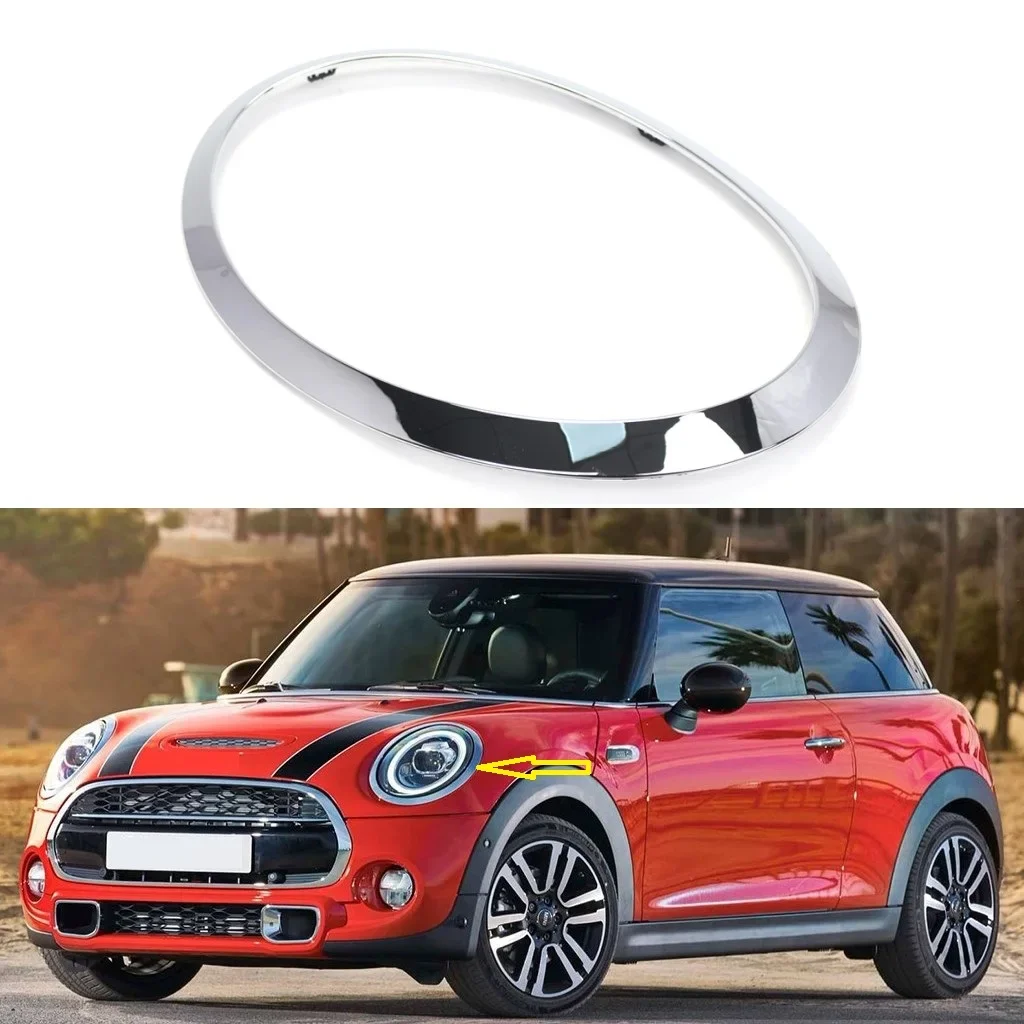 Chrome Silver Left Right Front Headlight Eyebrow Ring Cover Trim for MINI Cooper F55 F56 F57 2014+ Headlight Trim Frame Chrome