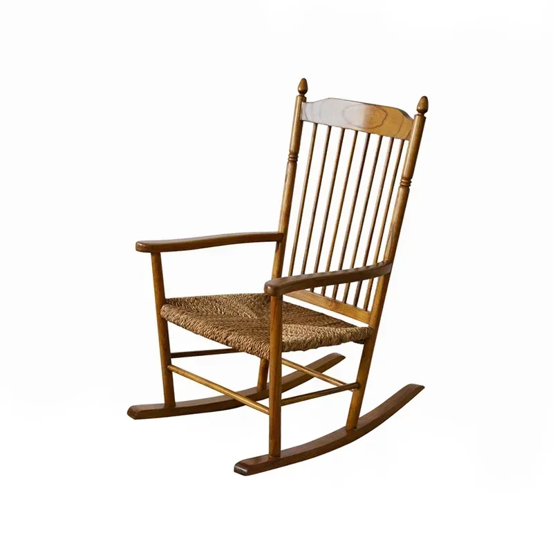 Rocker chair, solid wood, leisure rattan woven balcony, lounge chair, lunch break rattan rocking  retro home sofa