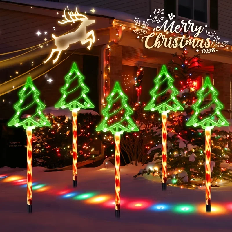 Novelty Christmas Tree Top Candy Cane LED Stake Lights, Outdoor Waterproof Pathway Marker Lights for Holiday Yard Walkway Decor