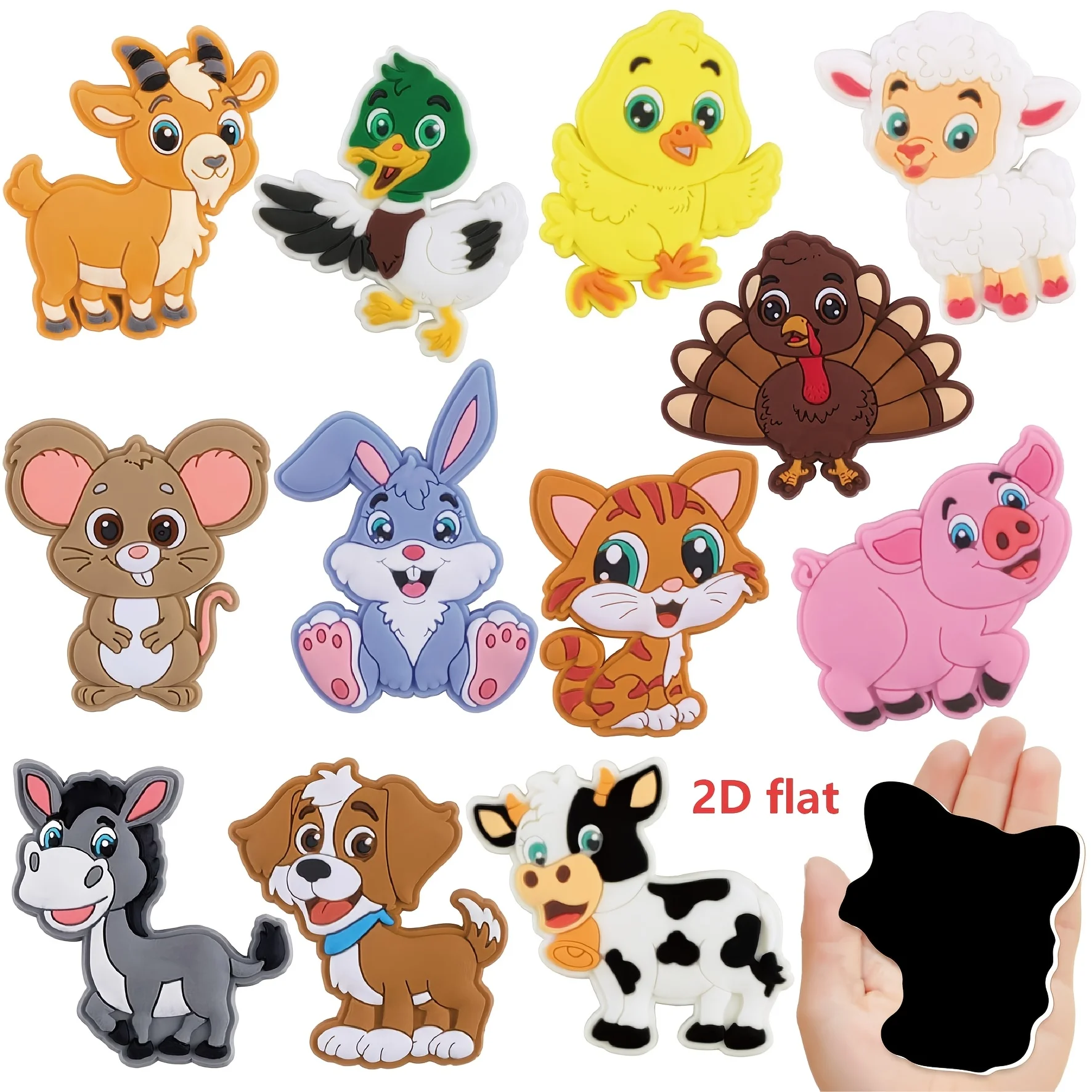 2D Flat 12PCS Cartoon Cute Farm Animals Refrigerator Decorative Magnetic Tiles Set, Home Decoration Magnetic Tiles