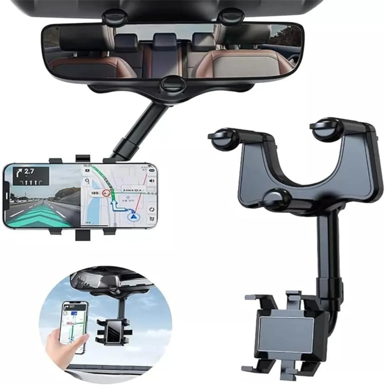 Suporte Universal para Celular Rotativo e Retrátil para Carro, Suporte para Espelho Retrovisor, Suporte para Gravador de Vídeo DVR/GPS