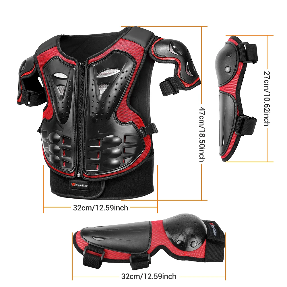HEROBIKER الاطفال التزلج درع دعوى الترابية دراجة والعتاد الصدر حامي الاطفال الصدر واقية مع وسادات الركبة الكوع الحرس