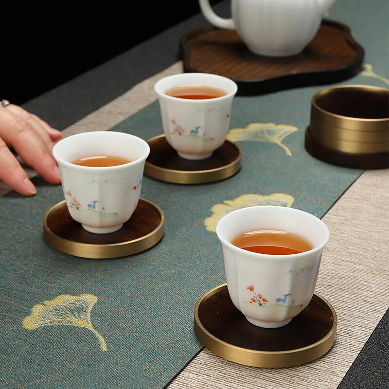 Rosewood Coasters Set Ebony Wood Round Mat Heat Resistant Drink Coffee Cup Office Home Kitchen Table Pad with Copper Non-slip