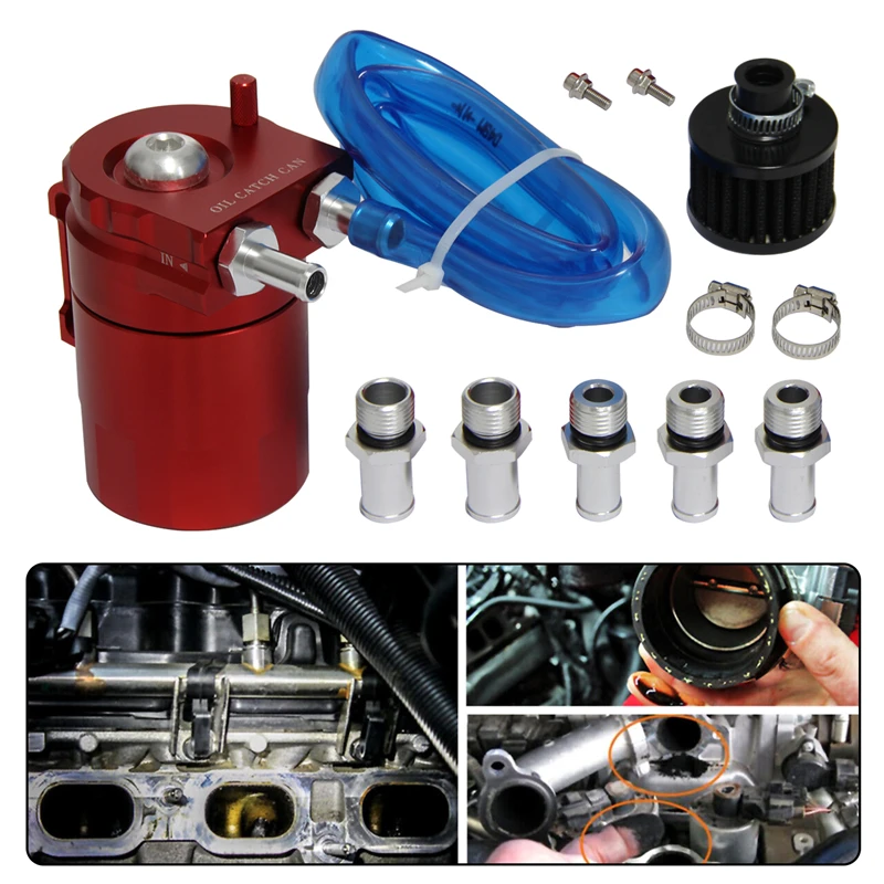 Cylinder Aluminum Engine Oil Catch Reservoir Breather Tank Can w/ Filter