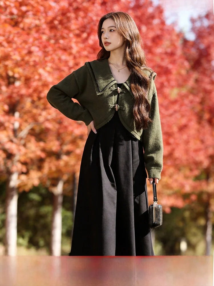 

plus Size Women's Spring Knitted ort Set High Waist A-Line Dr Long Sve Casual Wear Polyester Nylon Fabric Cardigan