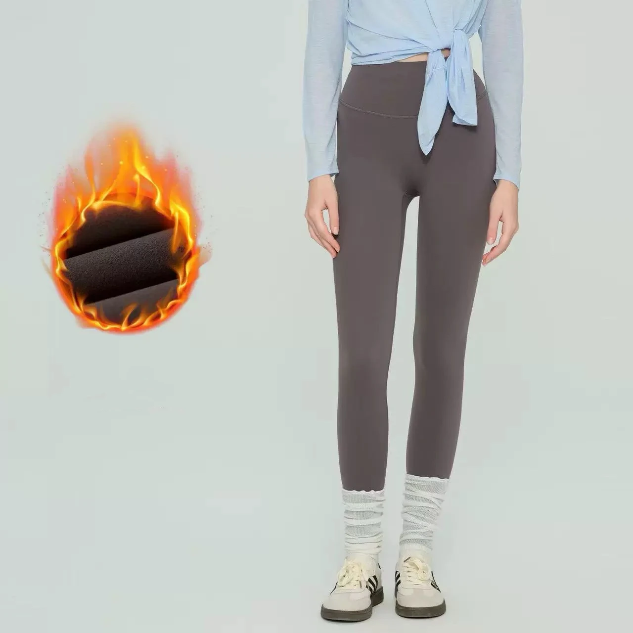 Damen-Fleece-gefütterte, verdickte Yoga-Hose ohne Wulstlinie, hochtaillierte, figurformende Pilates-Strumpfhose, Shark Pants – Detail 17