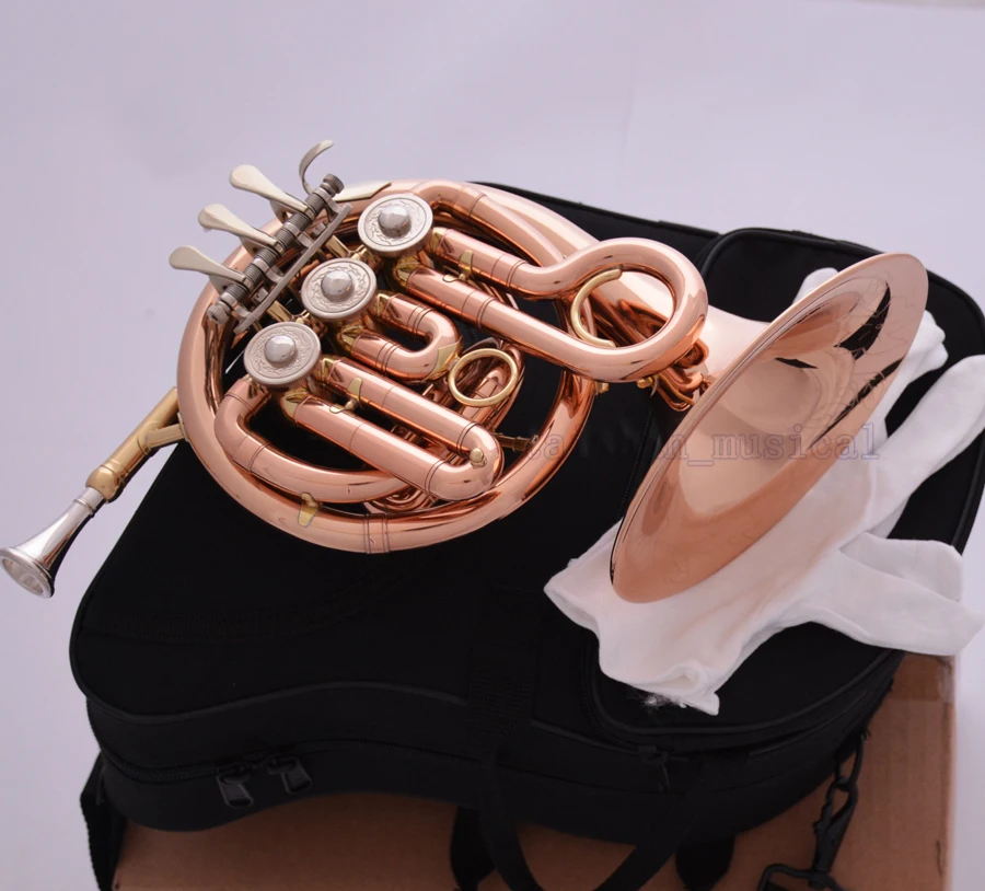 High quality Professional Rose Brass Bb Mini French Horn Hand Engraving Bell With Case