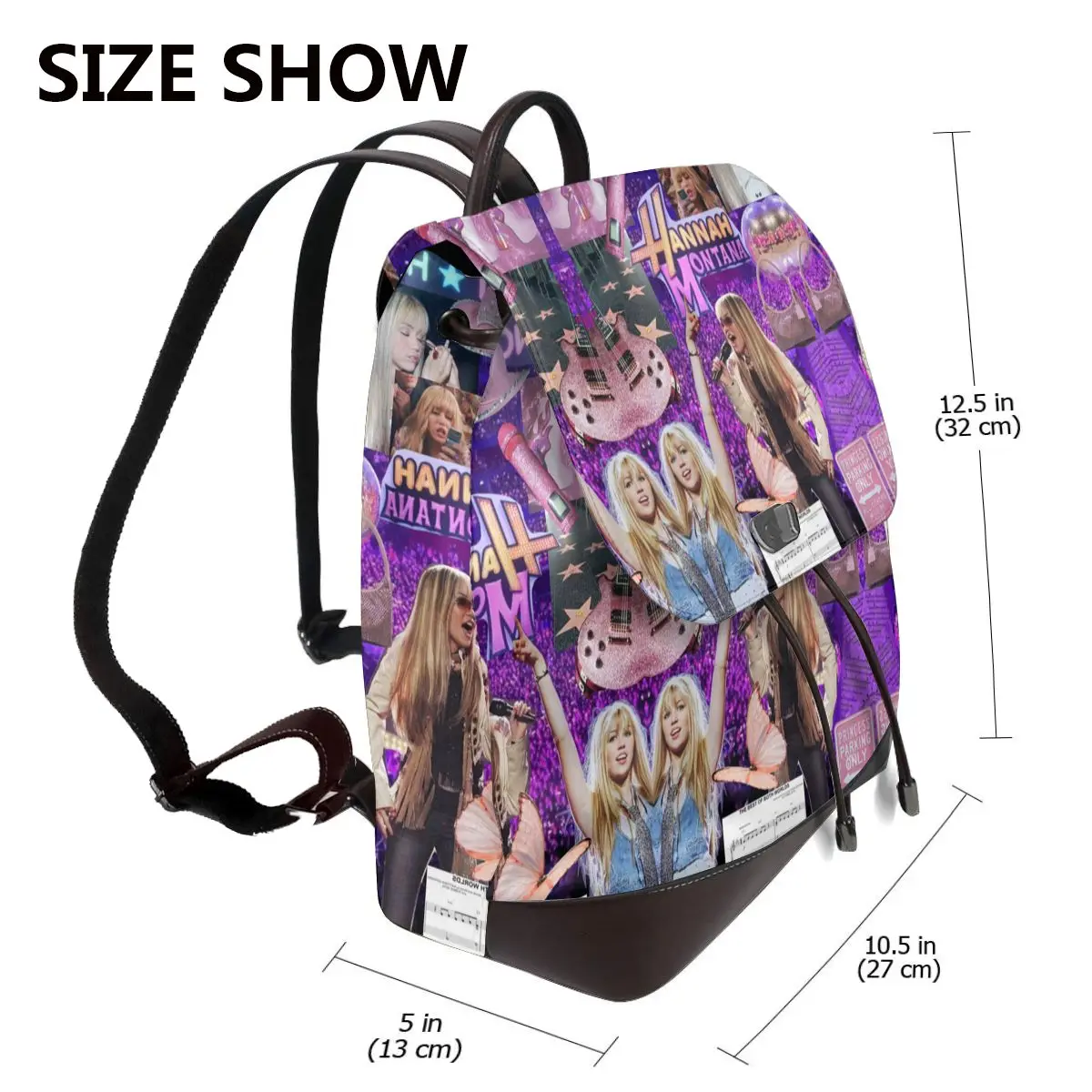 New Women's Multifunction Hannah Montana Collage Backpack Casual Leather School Bag For Girls Fashion Travel Shoulder Bag