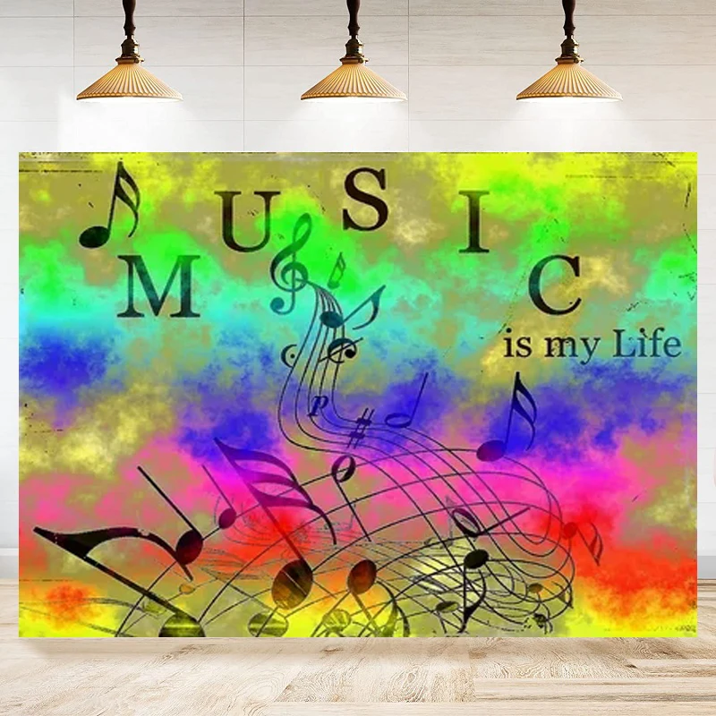 Music Notation Photography Backdrops For Musical Notes Colorful Art Paint Photo Background Music Theme Birthday Party Decoration