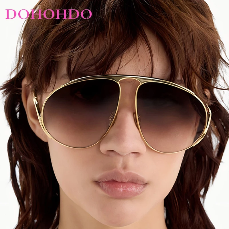 

Vintage Punk Oversized Metal Women Sunglasses 2025 Fashion Luxury Men Pilot Sunglass Driving Shades Travel Goggles Lentes UV400