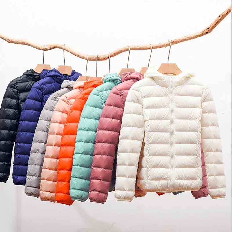 Plus Size Thin Light Down Jacket Women 2024 Autumn Winter Slim Short Hooded Warm White Duck Down Coat Women Outerwear Streetwear