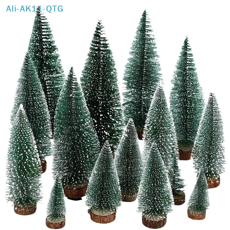 New Mini Artificial Snow Frosted Christmas Trees With Wooden Bases Assorted Heights For Tabletop Holiday Home Office Party Decor