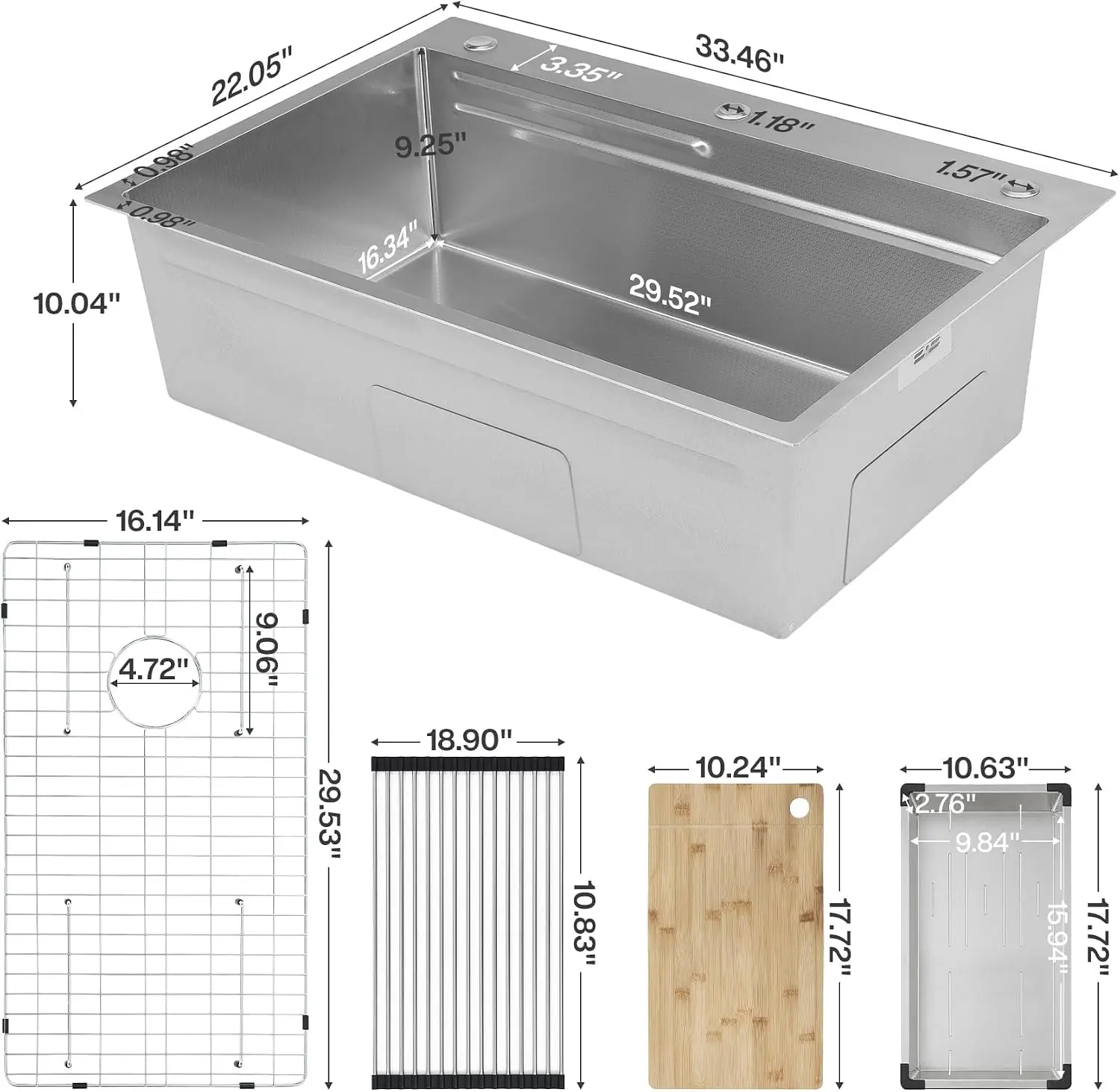 33x22 Inch Drop In Kitchen Sink, 10