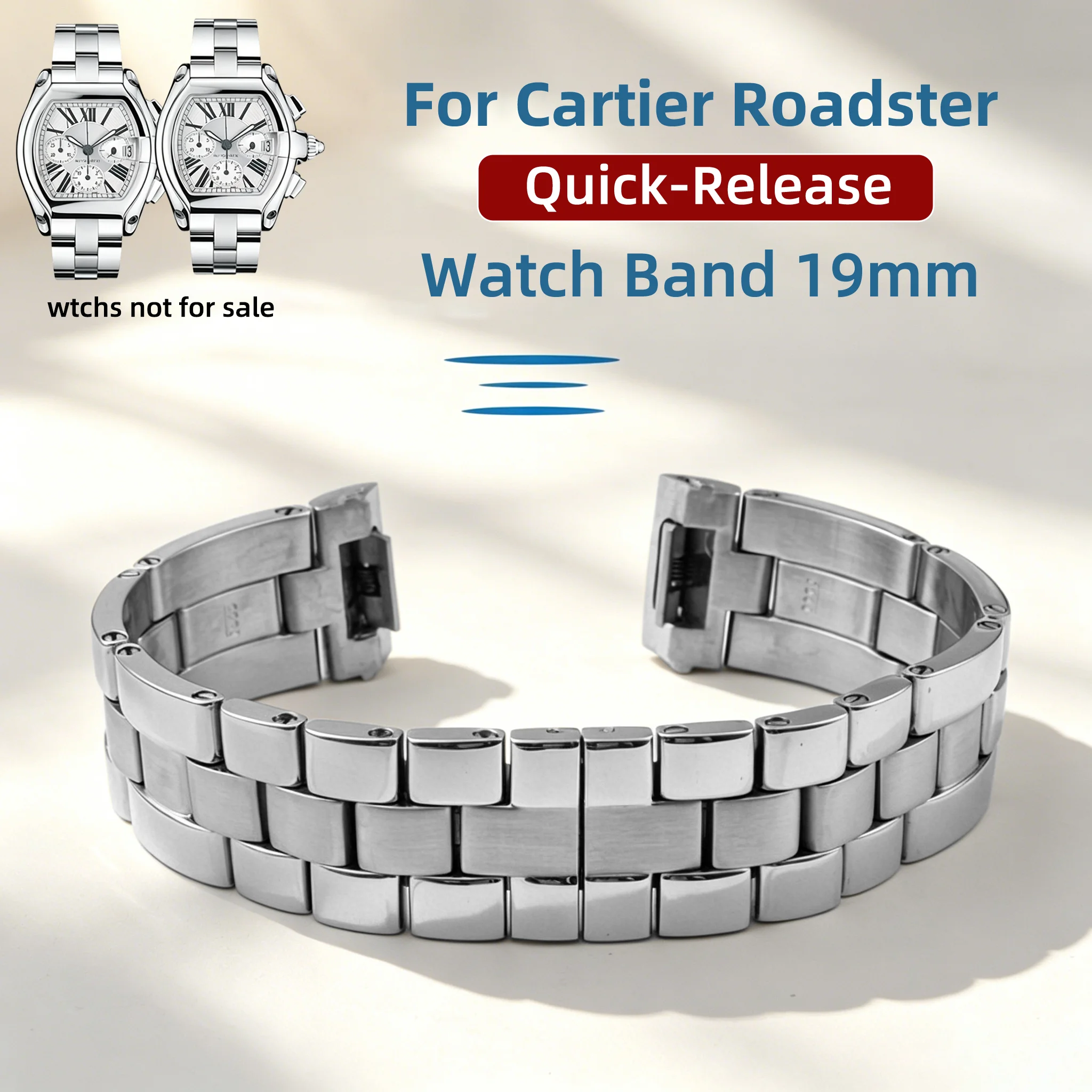 For Cartier Roadster metal strap 19mm W6206018 stainless steel strap quick release Fine steel watch strap replacement watch band