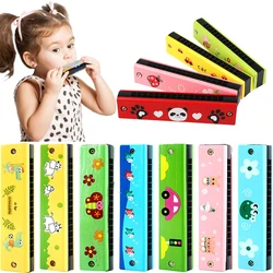 Children Wooden Harmonica Orff Instrument 16holes Kindergarten Beginners Musical Instruments Cartoon Early Education Toys TMZ