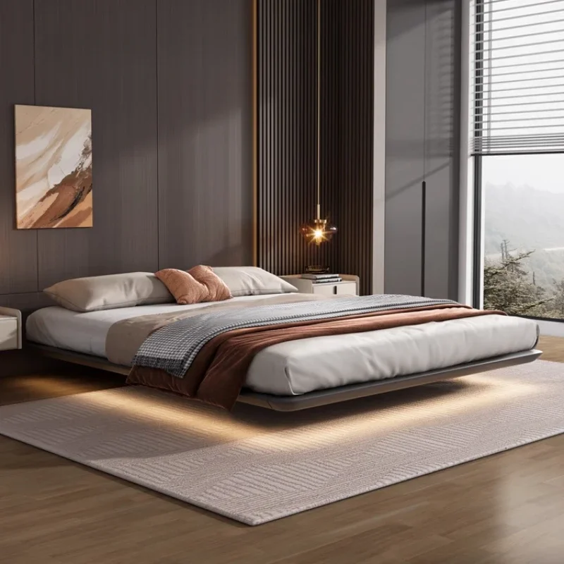 

Modern Wooden Bed Storage Design Light Luxury Organizer Confortable Bed Minimalist Floating Fashionable Muebles Home Furniture