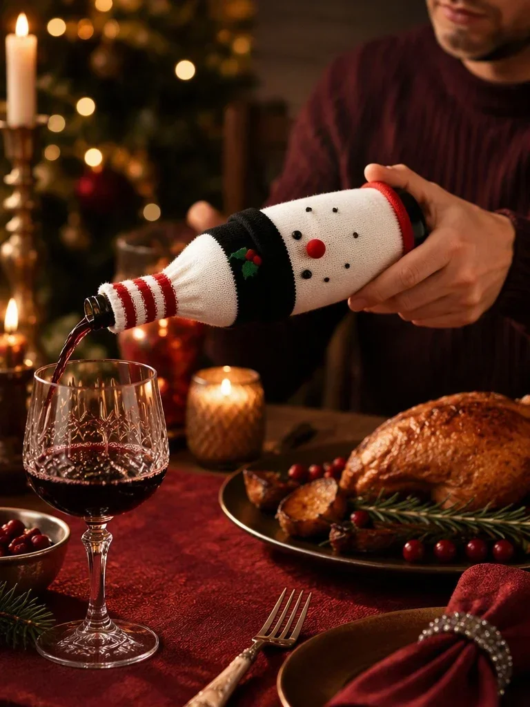 3PCS Christmas Wine Bottle Covers Knitted Santa Snowman Reindeer Wine Bottle Sleeve Xmas Holiday Table Decor