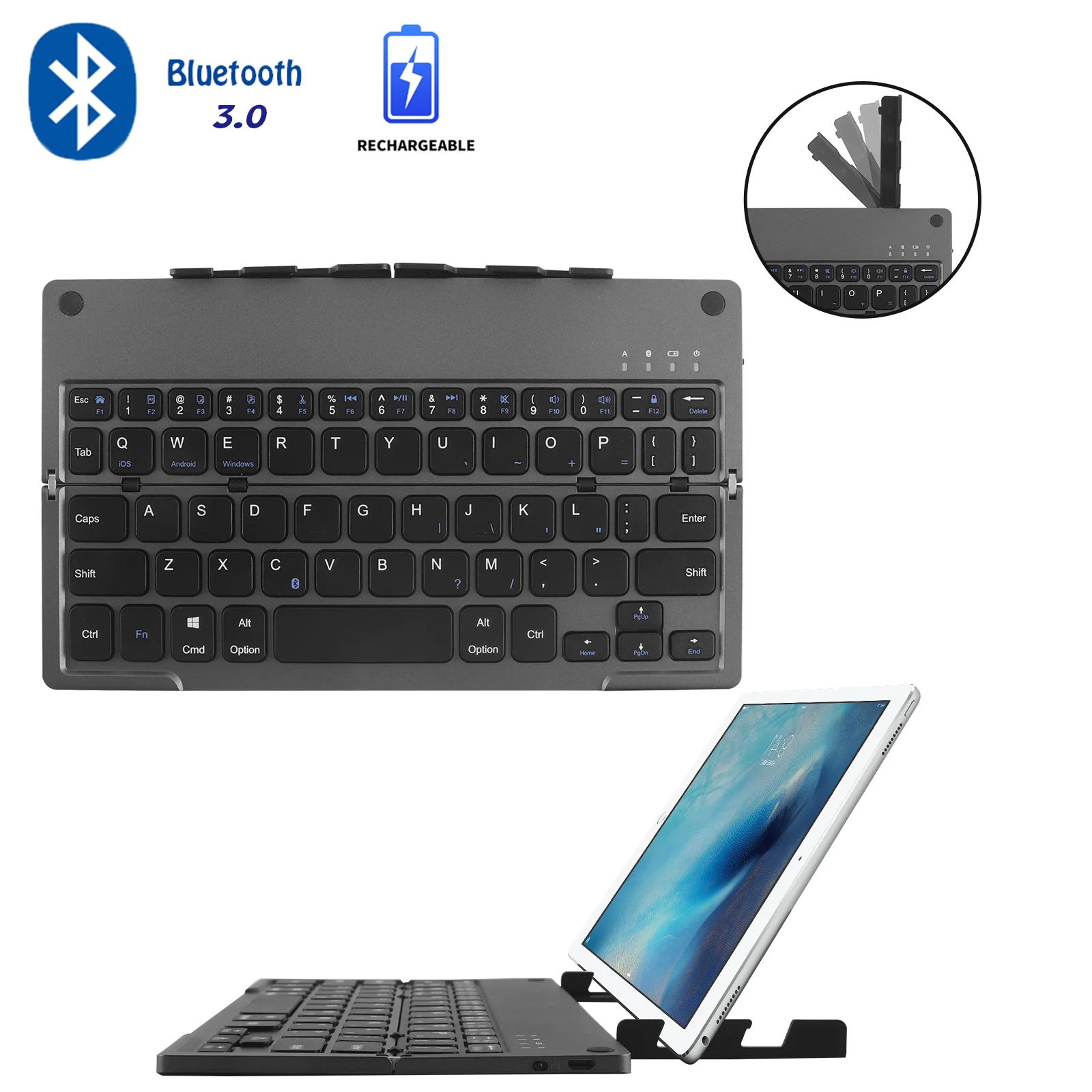 

Wireless Bluetooth Keyboard Rechargeable Folding Keyboards Slim Silent Foldable Keyboard for iPad Mac Laptop Phone Tablet IOS