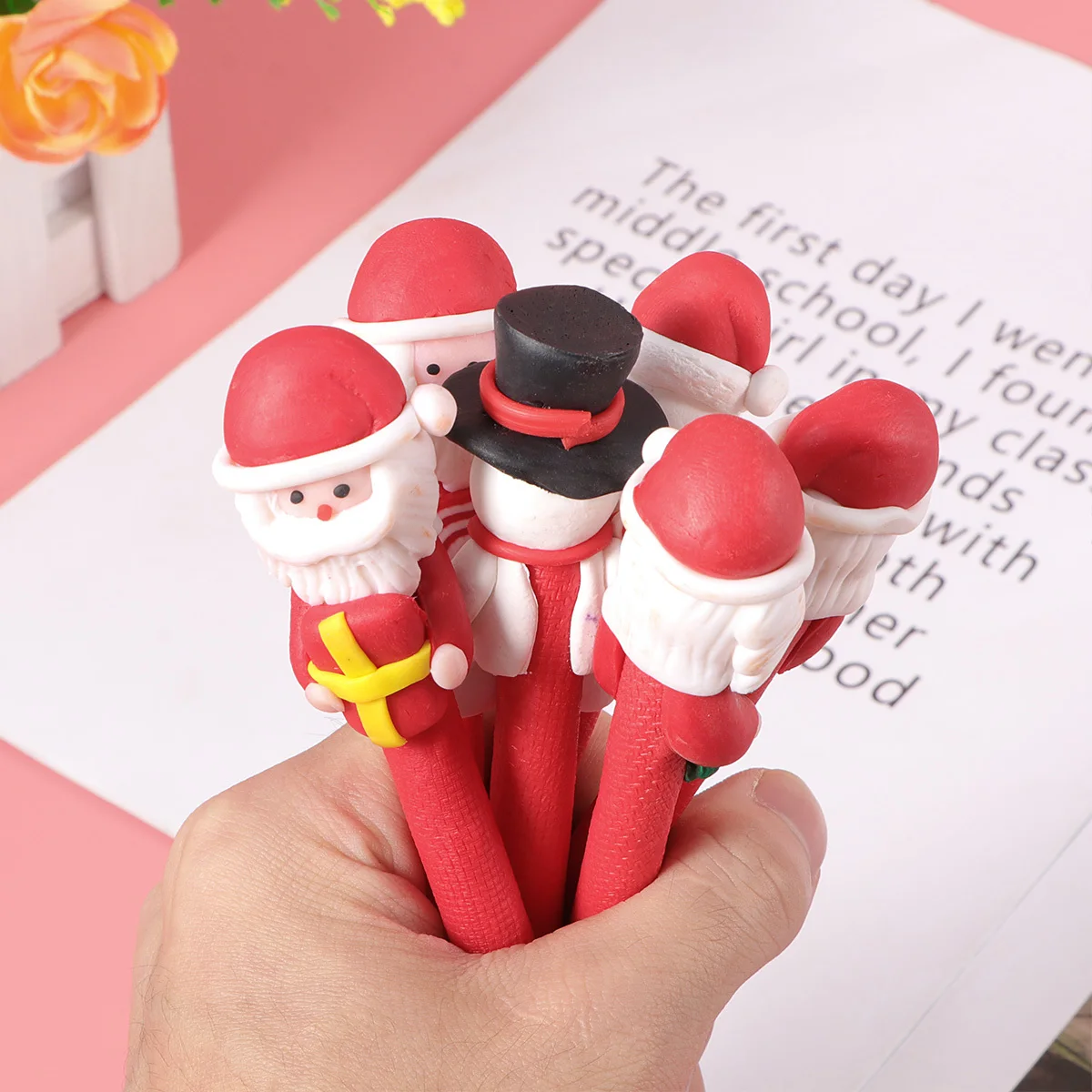 

6Pcs Christmas Cartoon Ballpoint Pens Smooth Writing School Supplies Student Prize Gifts Promotion Lovely Cartoon Pen