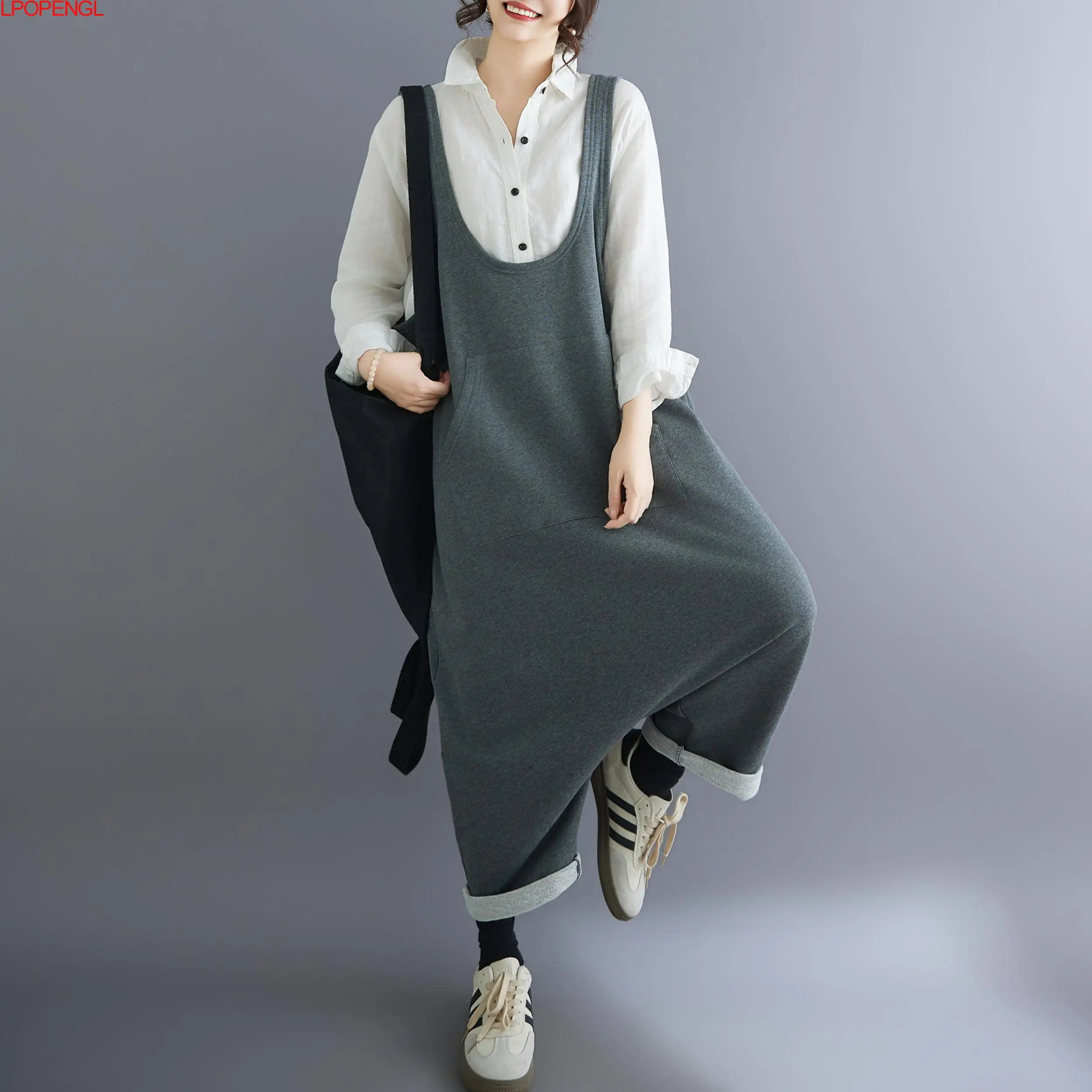 2026 Fashion Jumpsuit Women Personalized Suspender Pants New Summer Solid Color Casual Large Pocket Harem Pants Vintage Overalls