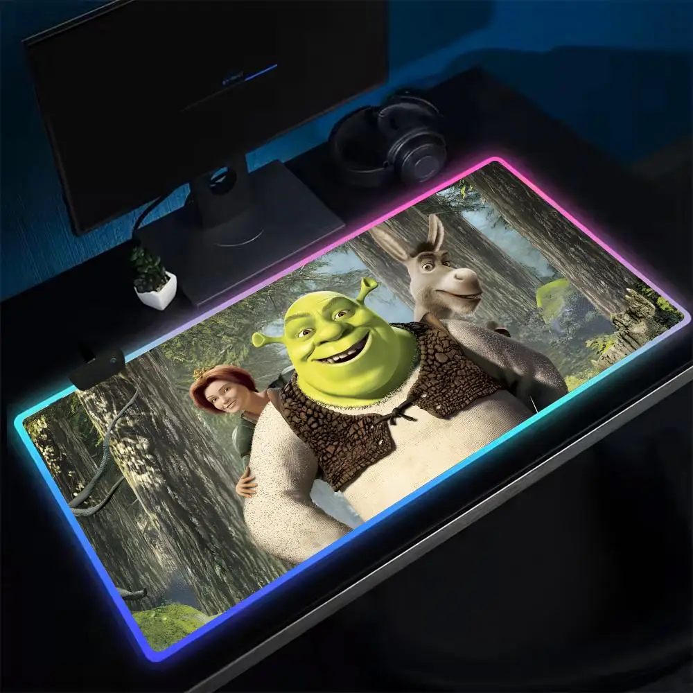 Super Funny S-Shreks Mouse Pad Anime Gaming Mouse Pad LED Table Pads Backlit Rubber Desktop XXL Mousepad RGB Desk Mats