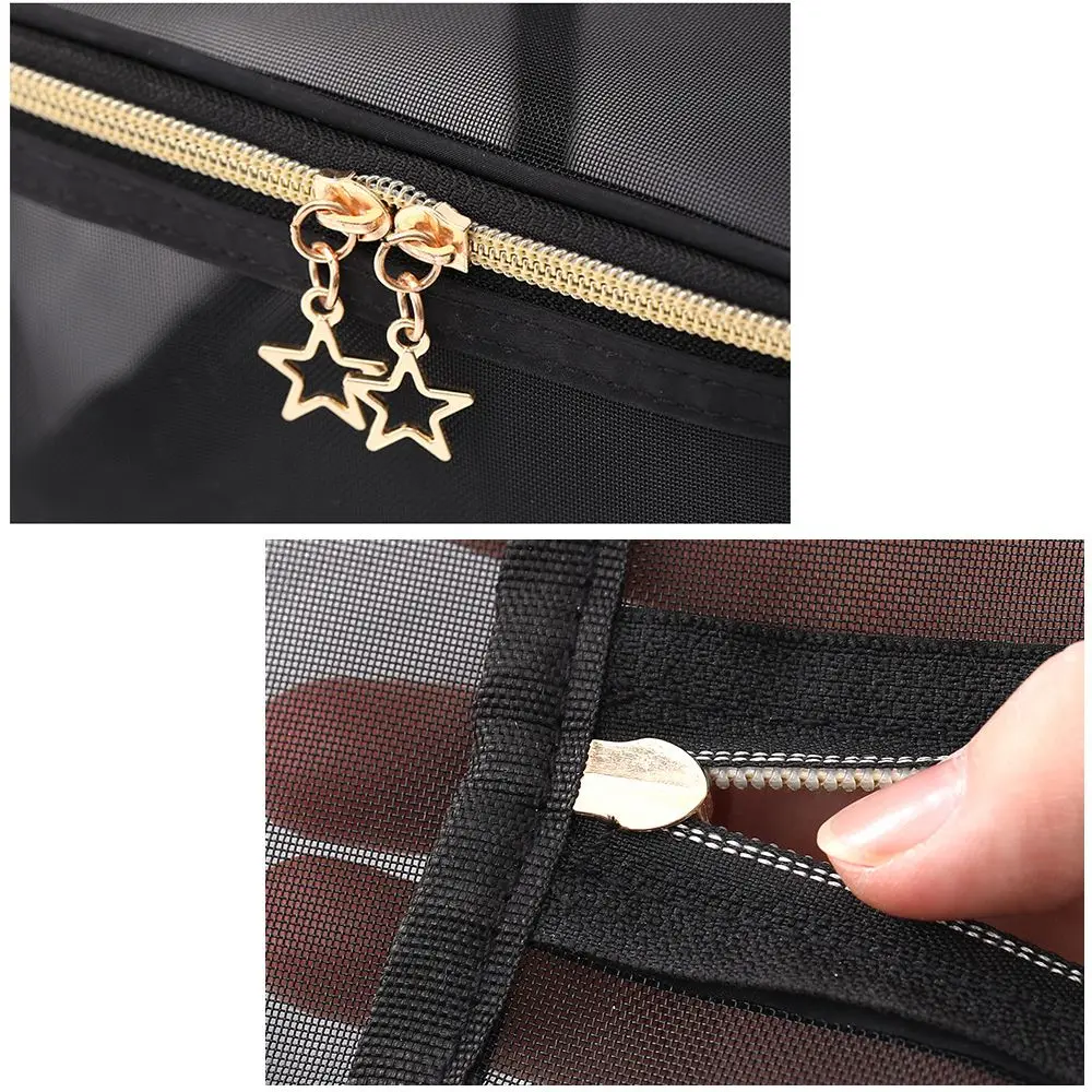 1/5Pcs borsa cosmetica in rete da donna nera Organizer da viaggio borse da toilette portatili di grande capacità custodia per il trucco