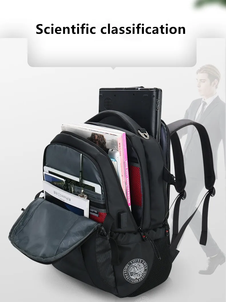 SWICKY multifunction leather male Students School bags fashion waterproof travel usb charging 15.6inch laptop backpack men