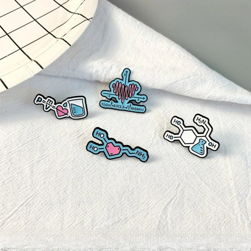 Fashion Creative Mathematical Chemical Metal Brooch Mathematical Equation Chemical Molecule Lapel Badges Backpack Jewelry Gifts