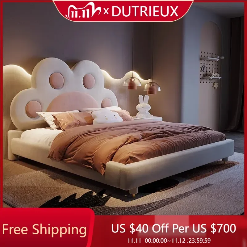 

Full Girls Bed Platform Princess Safe Sleeping White Cream Sun Cheap Comfortable Bed Soft Letto Matrimoniale Salon Furniture