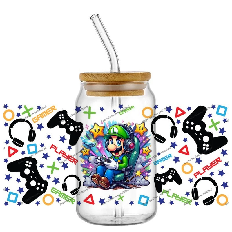 Mario Game Birthday Customized Gift UV DTF Cup Mug Wraps Car Sticker Mario DIY Deca For 16oz Libbey Glass Creative Cup Label