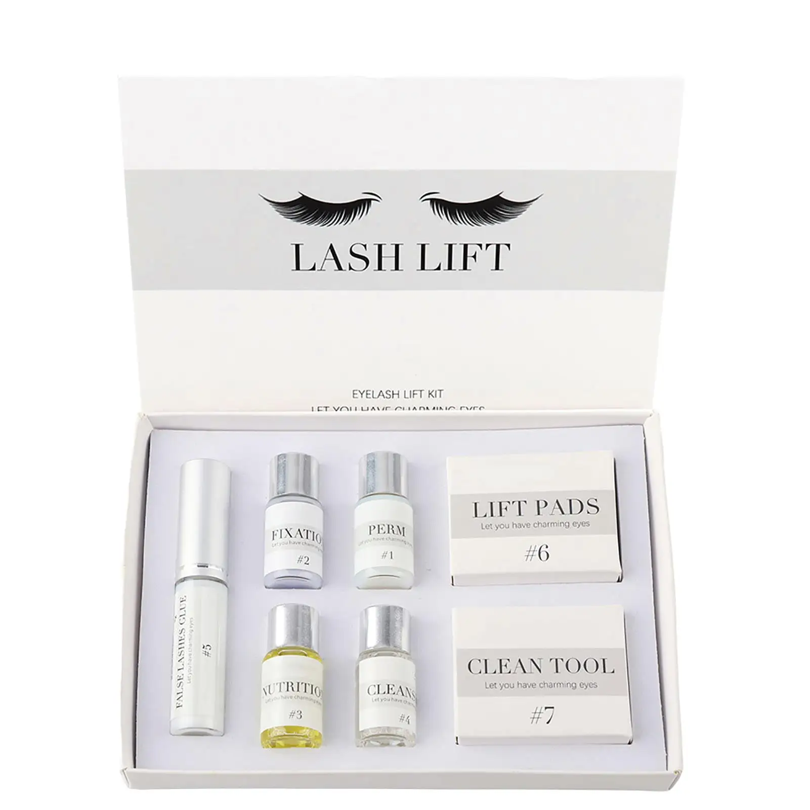 Eyelash Perming Kit Curling Set with Silicone Pad and Y-Shape Brush - Nourishing Agent, Fixation, Makeup Tools for Lash Lift