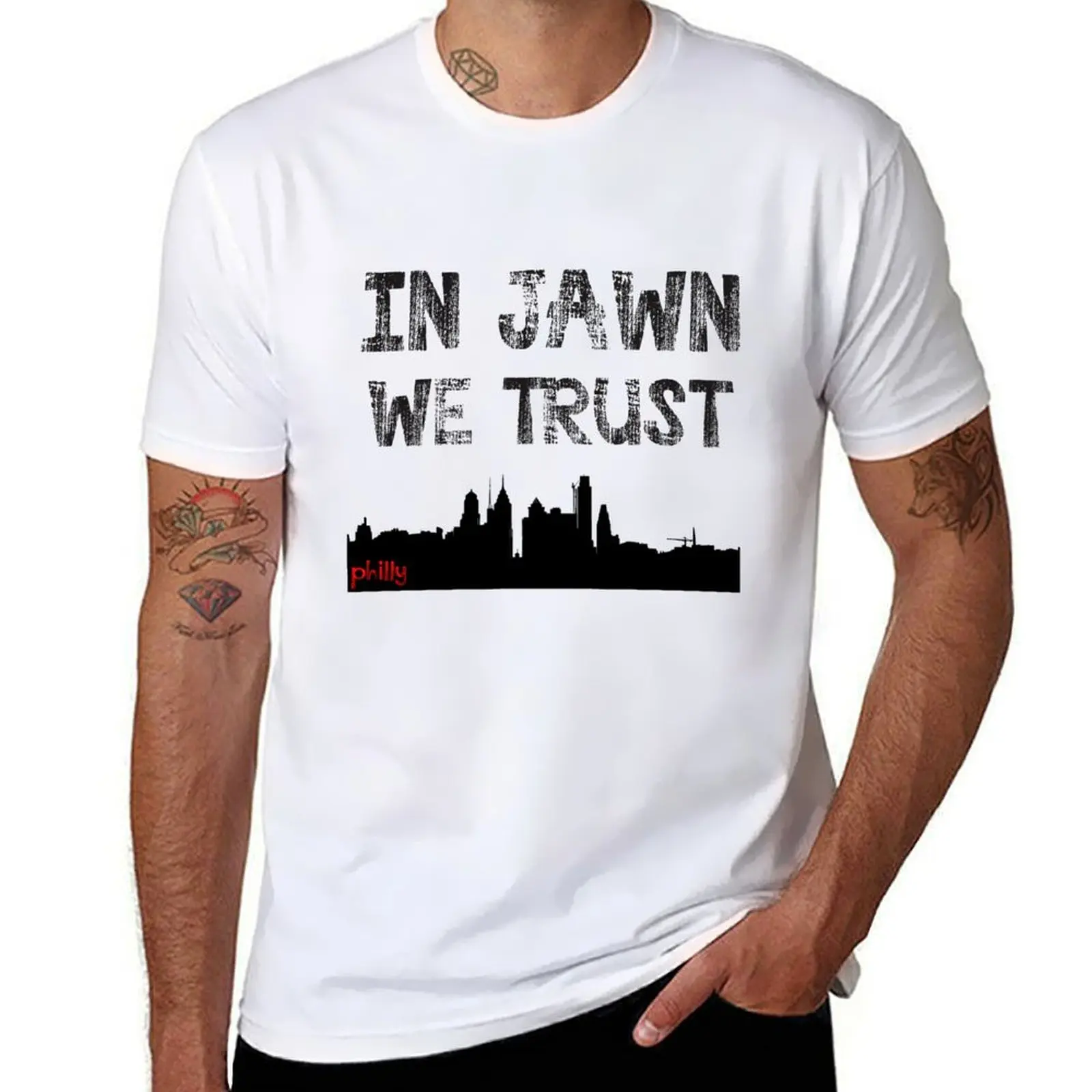 In Jawn We Trust - Philly Skyline T-Shirt korean fashion Man t-shirt funny t shirts men