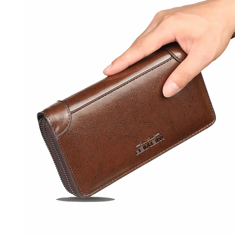 Cartera larga de cuero PU para hombre, bolso de mano para la muñeca, funda para teléfono móvil, bolso de dinero para cigarrillos, monederos prácticos