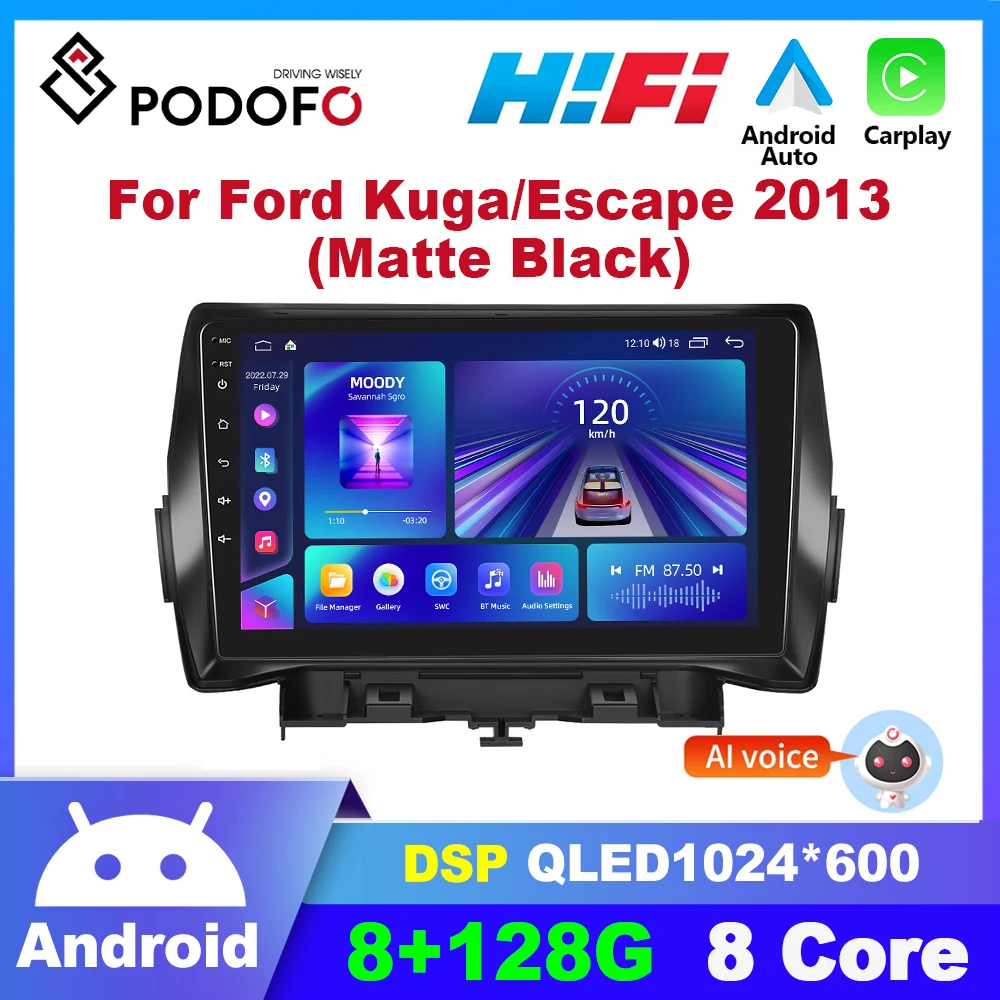 Podofo Android Car Radio 2 din for Ford Kuga /Escape 2013 Car Multimedia Player Audio CarPlay GPS Navigation 2din Autoradio