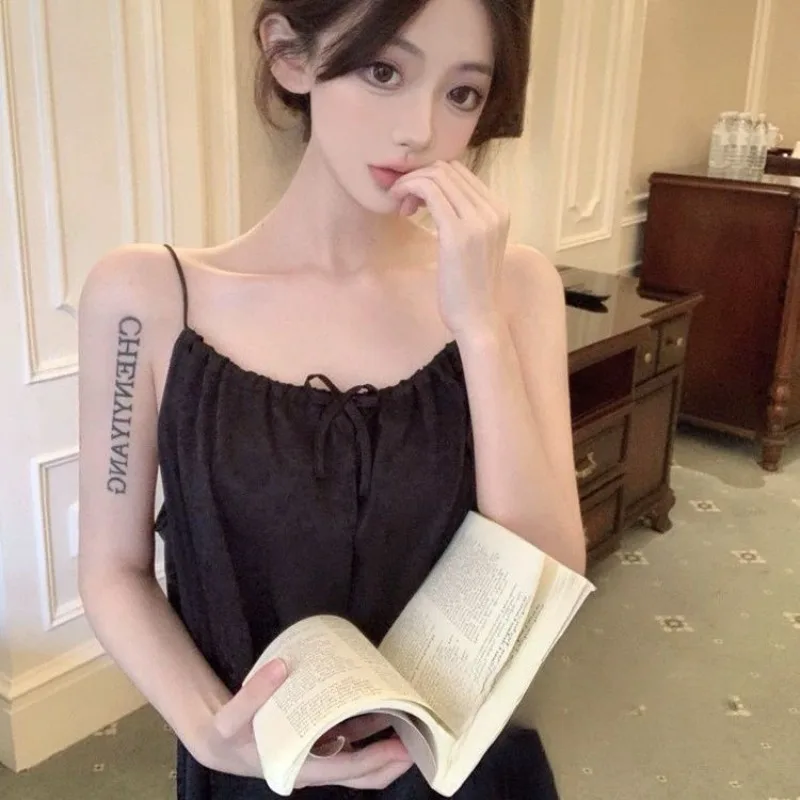 Summer  Suspender Pajamas Women's Ice Silk Backless Pure Desire Wind Loose Sweet Cute Nightdress Loungewear Quick-dry Underwear