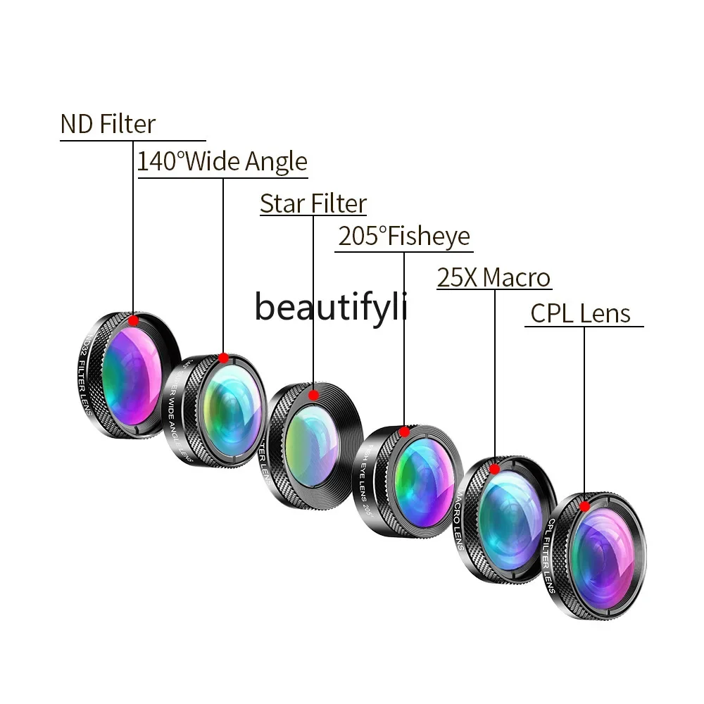 Asmt42 Fisheye Weitwinkel-Makropolarisation Starlight 6-in-1-Set Universelles externes Mobiltelefonobjektiv