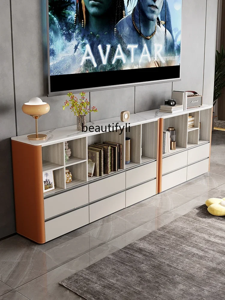 Light Luxury TV Cabinet Saddle Leather Living Room Small Apartment High Cabinet Storage Chest of Drawers TV Cabinet