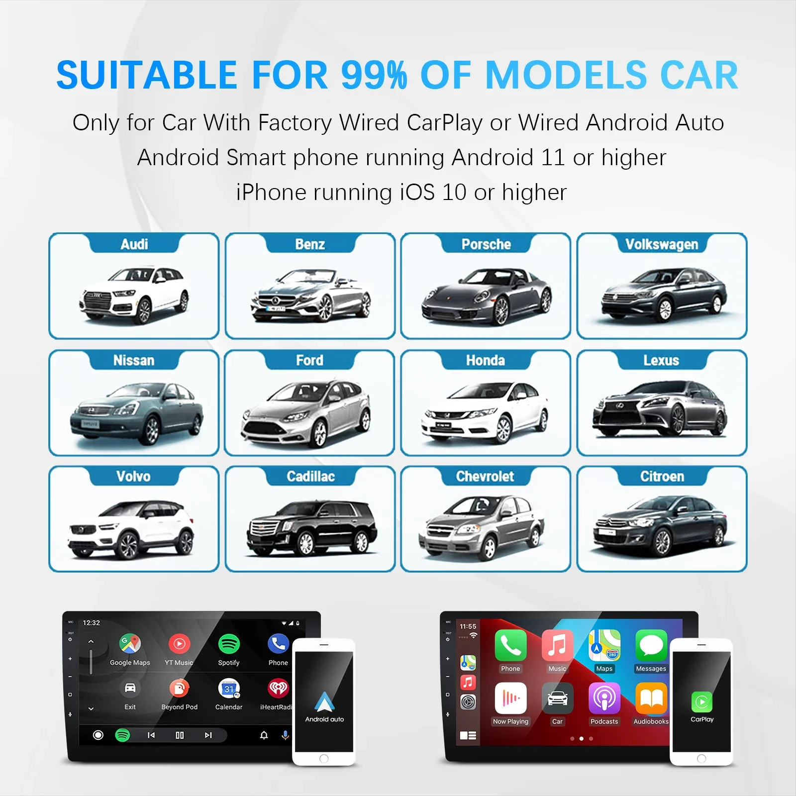 2-in-1 Wireless CarPlay Android Auto Adapter USB-Dongle mit kurzem Kabel Zero Space Occupation Passend für 99 % werkseitig verkabelte Autos