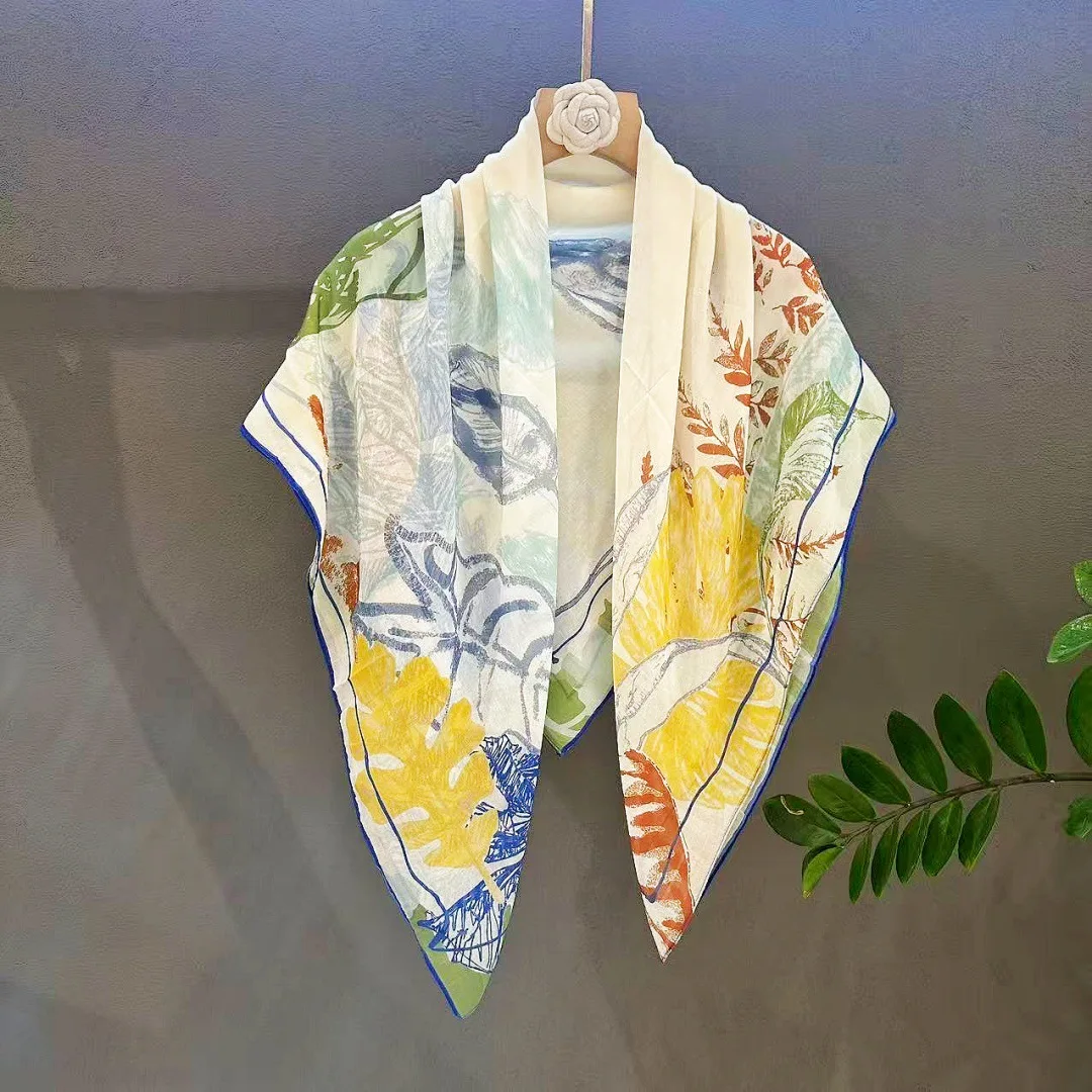 Fashion Digital Print 110x110 Square Scarf Thin Head Wrap Shawl Neck Scarf for Women Versatile Daily Wear Accessory
