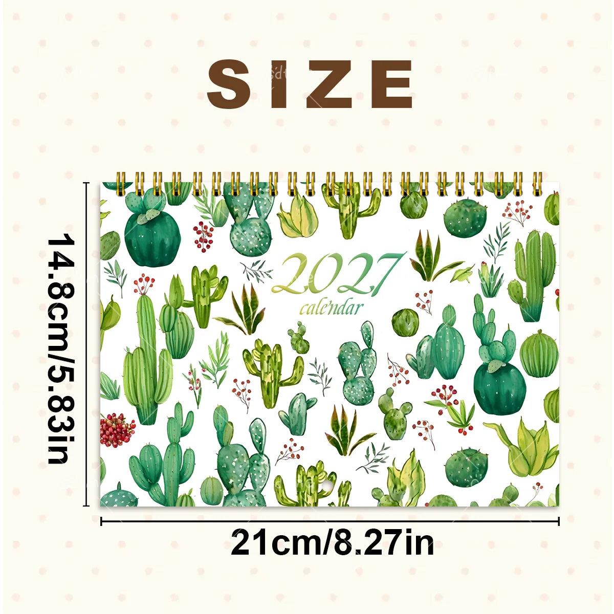 2027 Cactus Wall Calendar Green Succulent Plant Pattern Spiral Hanging Monthly Planner Minimalist Home Bedroom Office Decor Gift