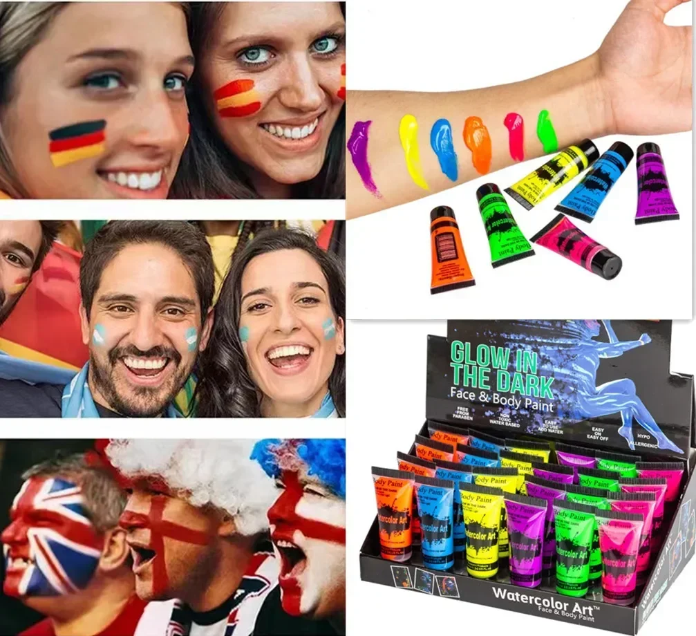 

Body face Paint kit Fluorescent Party Halloween eye make up party kids face shied UV Glow Paint kit wholesale cosplay makeup