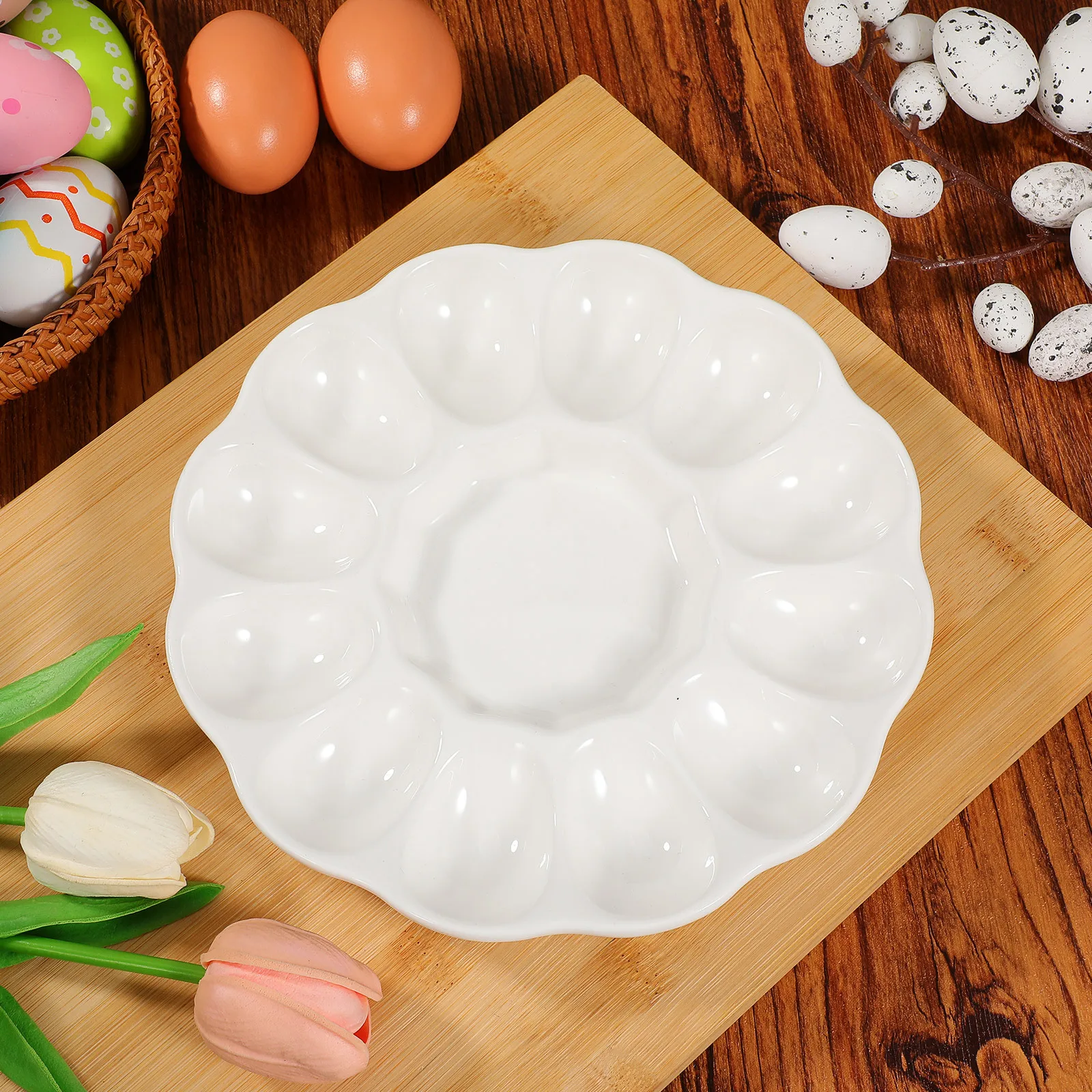 

Ceramic Deviled Egg Serving Tray Multiple Compartments Stable Base Easy Clean Reusable for Home Kitchen Party Catering Egg