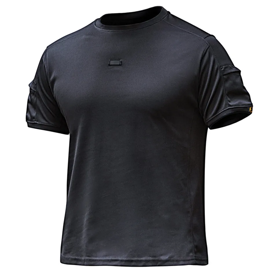 Round Collar Quick-drying Short-sleeved T-shirt Men Summer Tactical Shirt With Pocket Outdoor Sportswear Running Hiking T-shirt