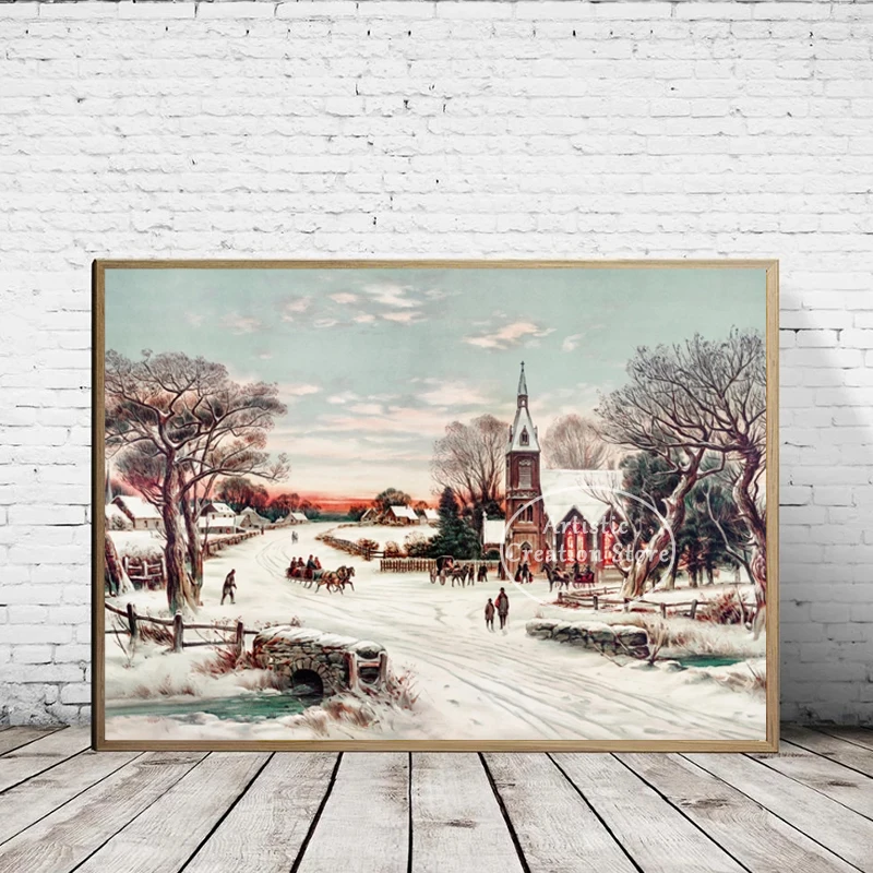 Christmas Tree Painting Canvas Antique Christmas Eve Celebrations Vintage Print Wall Pictures Winter Holiday Decor Poster Gifts