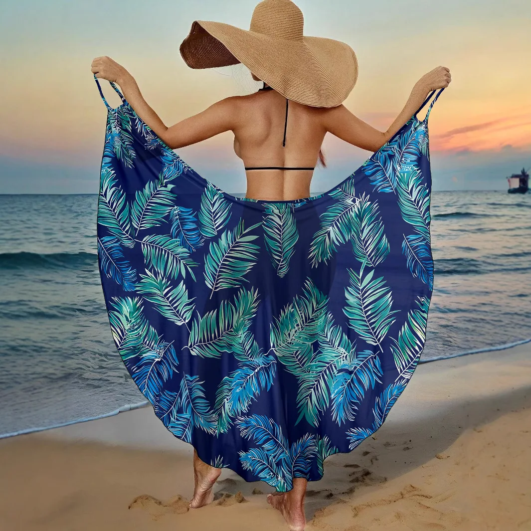 

Summer Beach Cover-Ups Sexy Women Leaves Print Wrap Dress Sun Protection Bikini Cover Up Sarongs Female Bathing Suit Swimwears