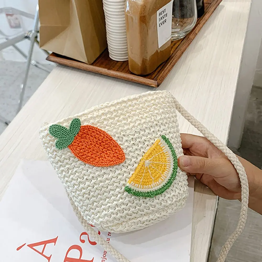 Zoete Mode Strandfruit Animall Schattige Kinderstrozak Geweven Bohemian Portemonnee Koreaanse Stijl Handtas