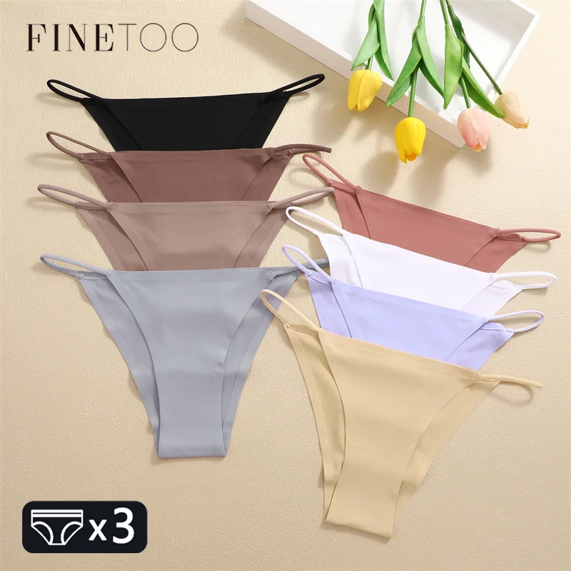 FINETOO 3PCS Seamless Panties Women Low Waist Briefs Sexy Stretch Bikini Underwear Ladies Comfortable Stretch G-string T-back