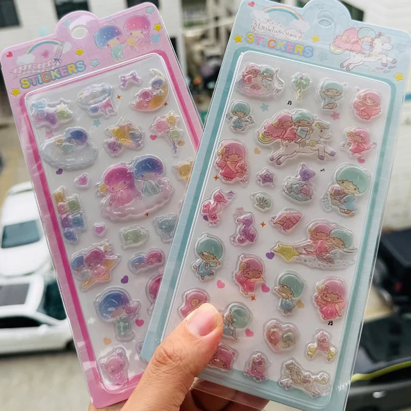 Cartoon Little Twin Stars 3D Relief Crystal Sticker Student Diy Suitcase Laptop Phone Case Decoration Girl Reward Sticker Gift